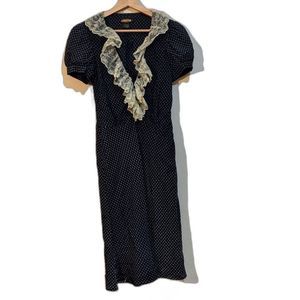 Ralph Lauren Silk Rugby Ruffle Pattern Midi Dress